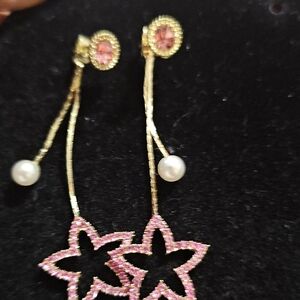 Elegant Pink and Gold Star Earrings
